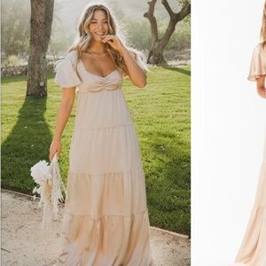 Champagne floor length bridesmaid dress